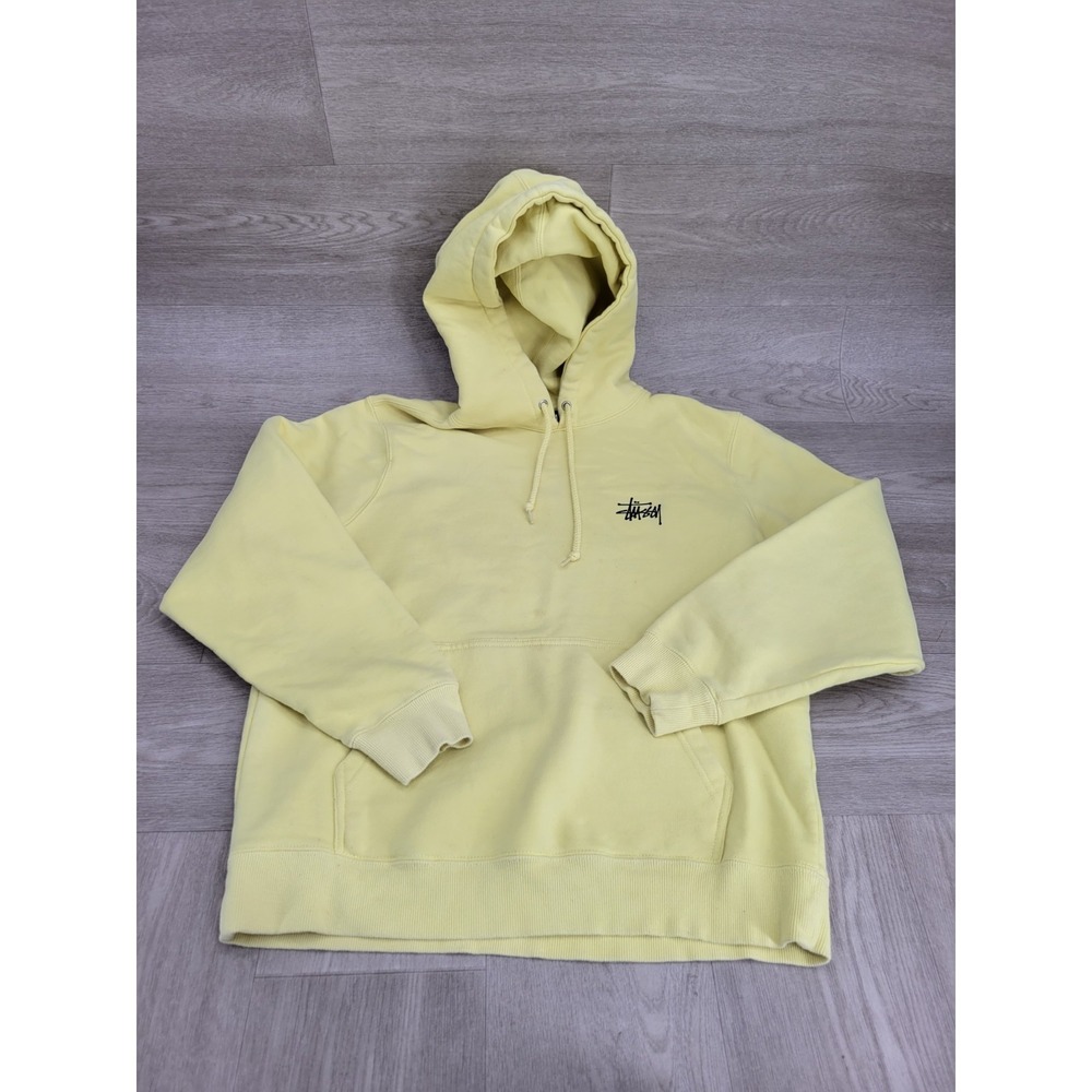 Stussy Yellow Hoodie Unisex Size Small Pullover Sweatshirt Streetwear